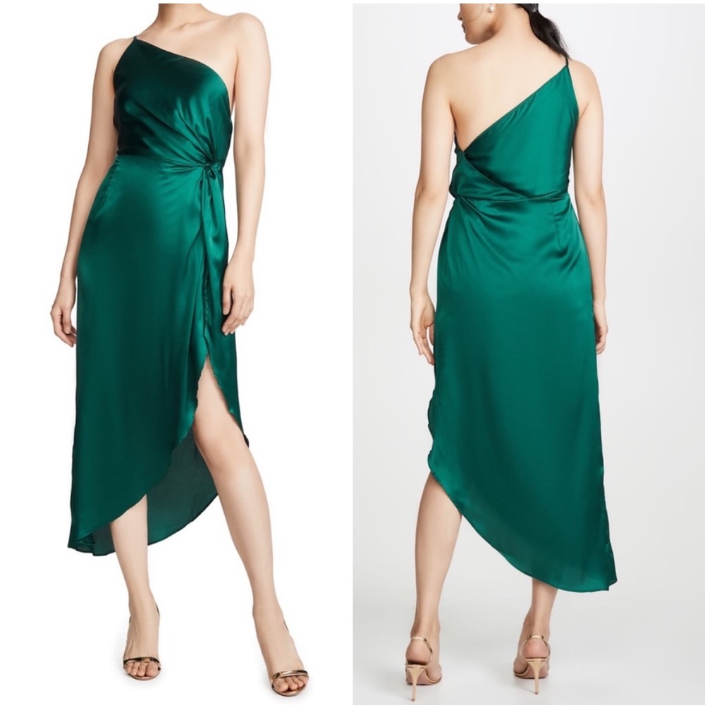 Anthropologie Green One-Shoulder Midi Dress